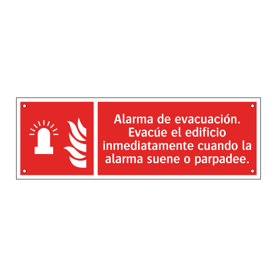 Alarma de evacuación. Evacúe el edificio inmediatamente cuando la alarma suene o parpadee.