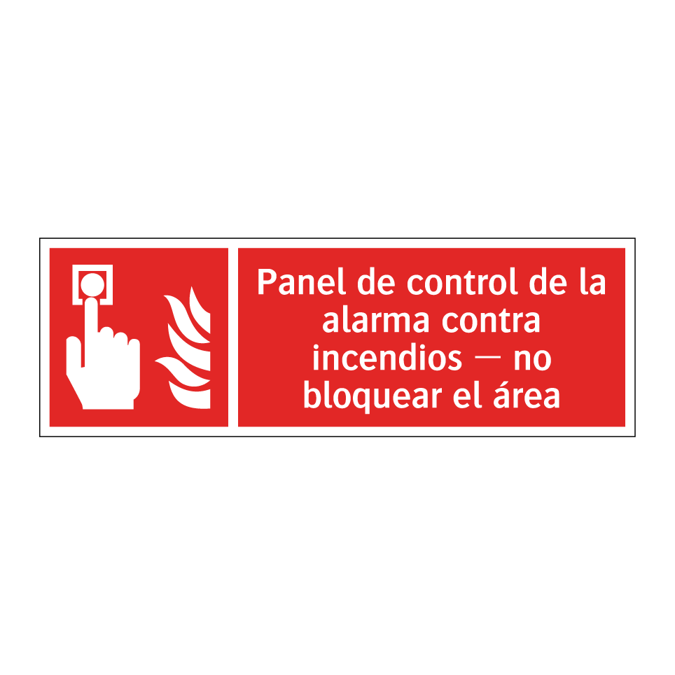 Panel de control de la alarma contra incendios — no bloquear el área