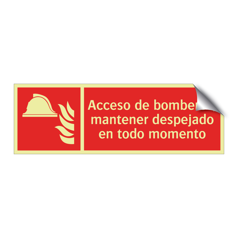 Acceso de bomberos, mantener despejado en todo momento