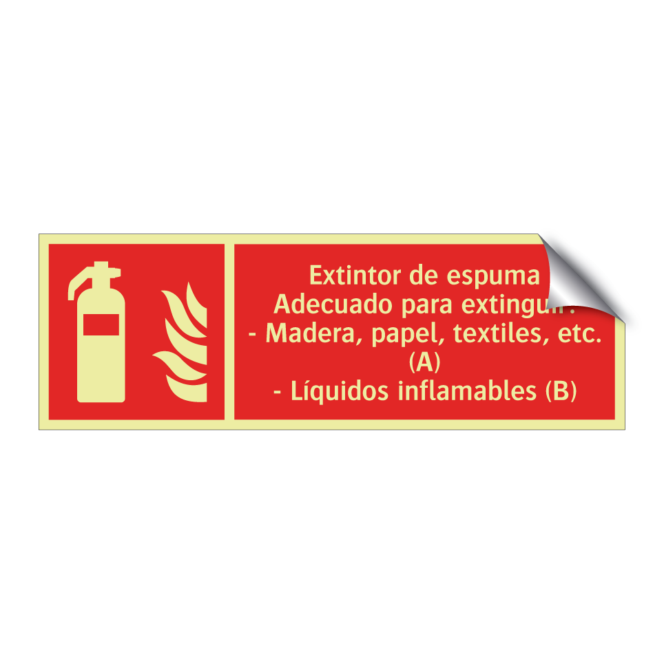 Extintor de espuma Adecuado para extinguir: - Madera, papel, textiles, etc. (A) - Líquidos inflamables (B)
