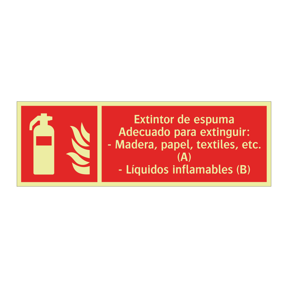 Extintor de espuma Adecuado para extinguir: - Madera, papel, textiles, etc. (A) - Líquidos inflamables (B)