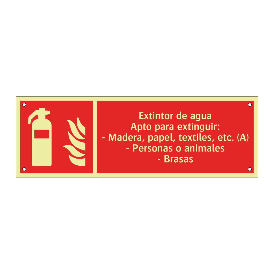 Extintor de agua Apto para extinguir: - Madera, papel, textiles, etc. (A) - Personas o animales - Brasas