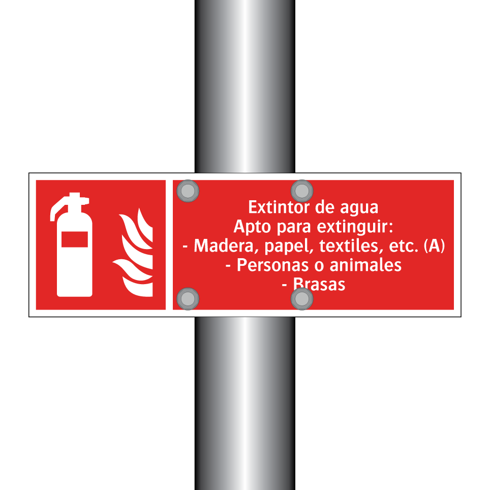 Extintor de agua Apto para extinguir: - Madera, papel, textiles, etc. (A) - Personas o animales - Brasas