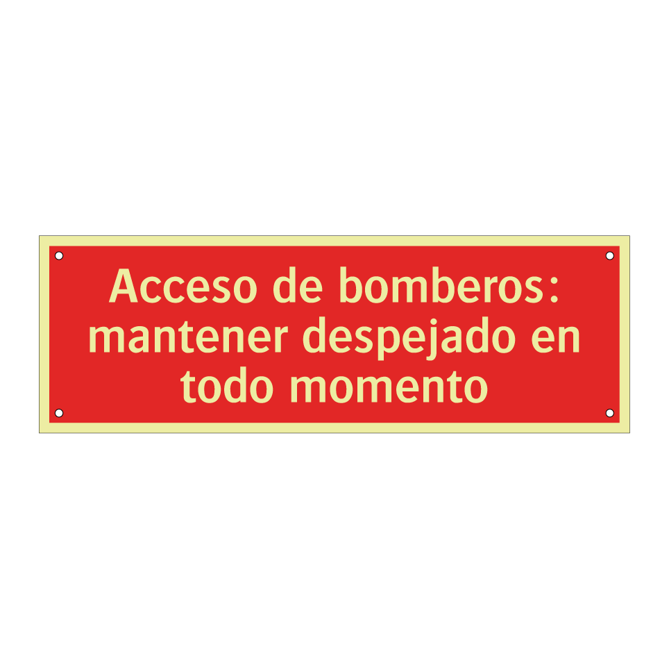 Acceso de bomberos: mantener despejado en todo momento