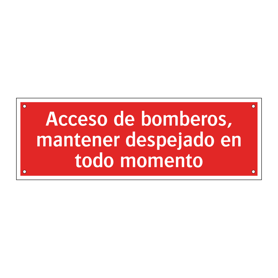 Acceso de bomberos, mantener despejado en todo momento