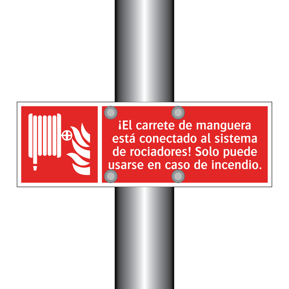 ¡El carrete de manguera está conectado al sistema de rociadores! Solo puede usarse en caso de incendio.