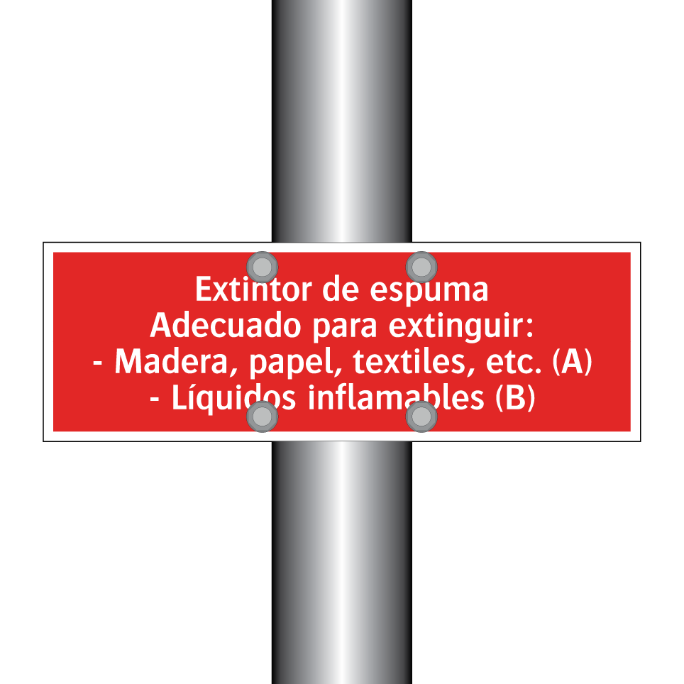 Extintor de espuma Adecuado para extinguir: - Madera, papel, textiles, etc. (A) - Líquidos inflamables (B)
