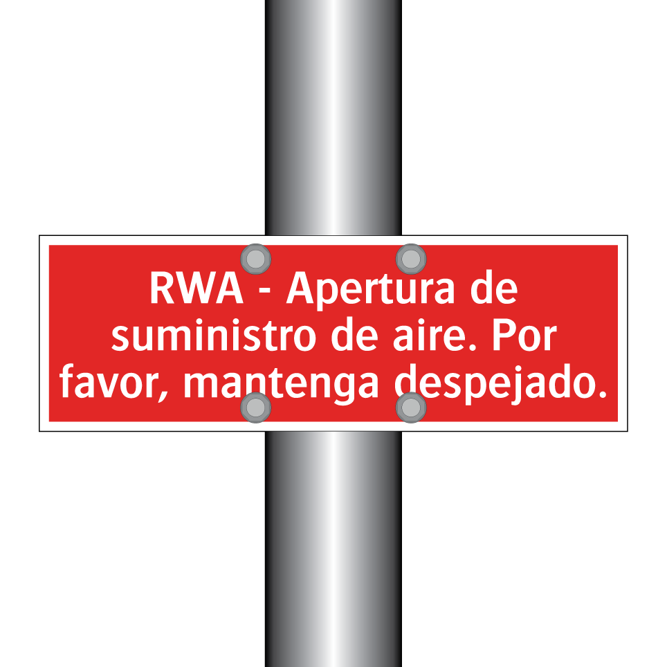 RWA - Apertura de suministro de aire. Por favor, mantenga despejado.