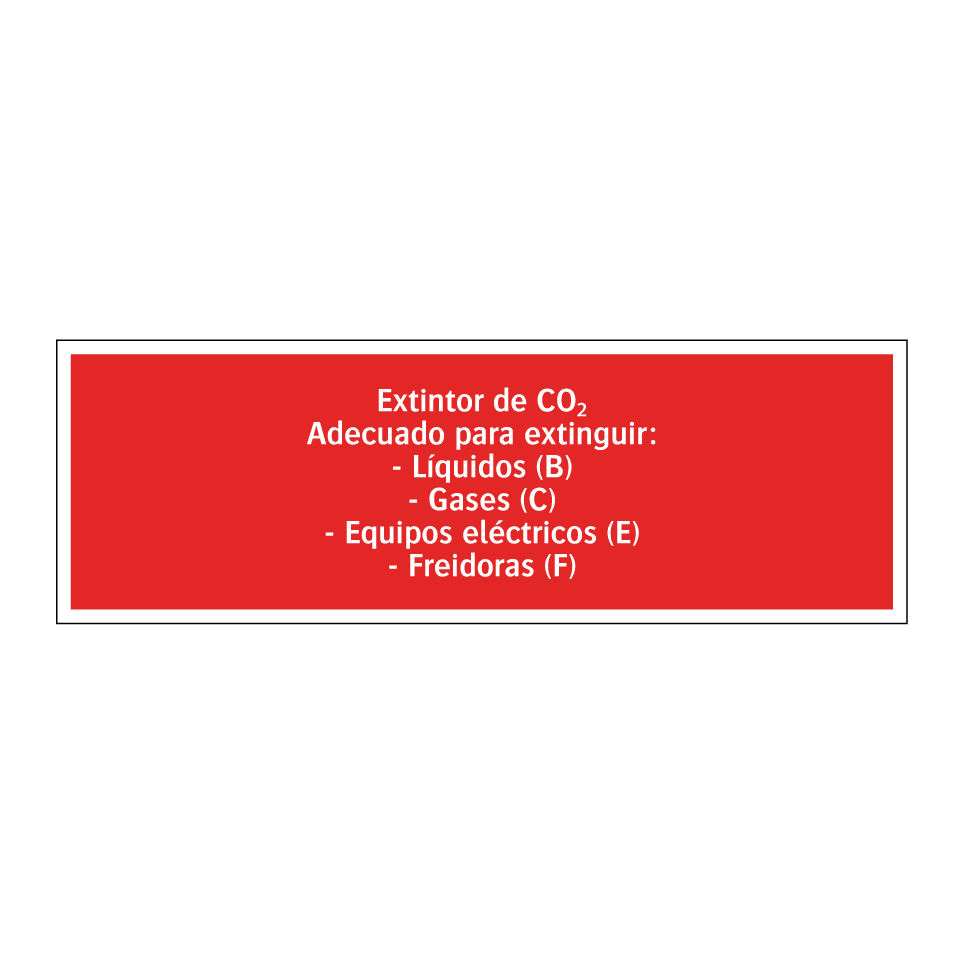 Extintor de CO₂ Adecuado para extinguir: - Líquidos (B) - Gases (C) - Equipos eléctricos (E) - Freidoras (F)