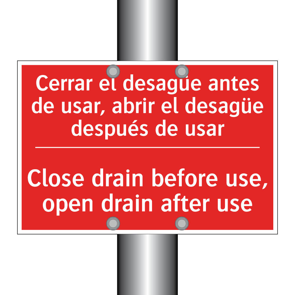 Cerrar el desagüe antes de /.../ - Close drain before use, open /.../