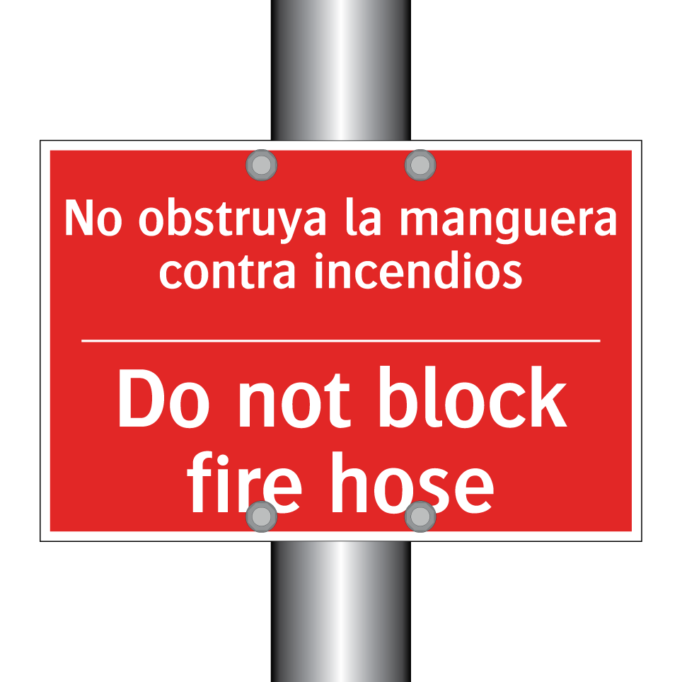 No obstruya la manguera /.../ - Do not block fire hose