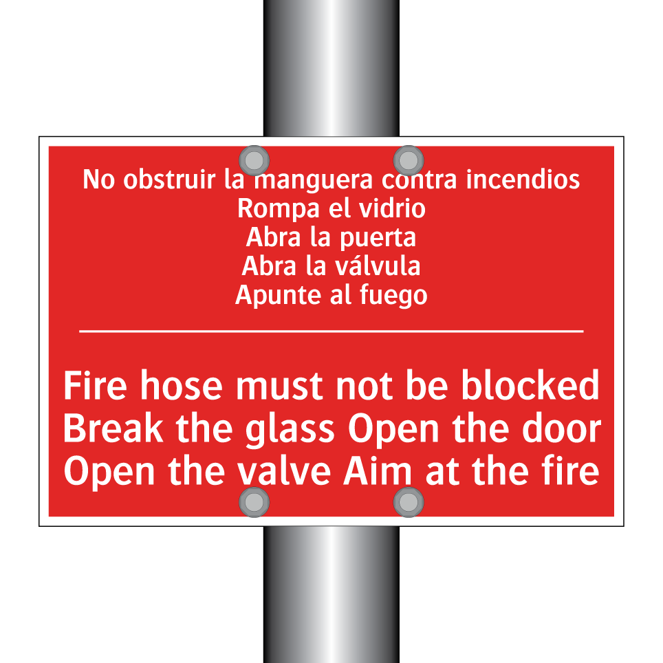 No obstruir la manguera /.../ - Fire hose must not be blocked /.../