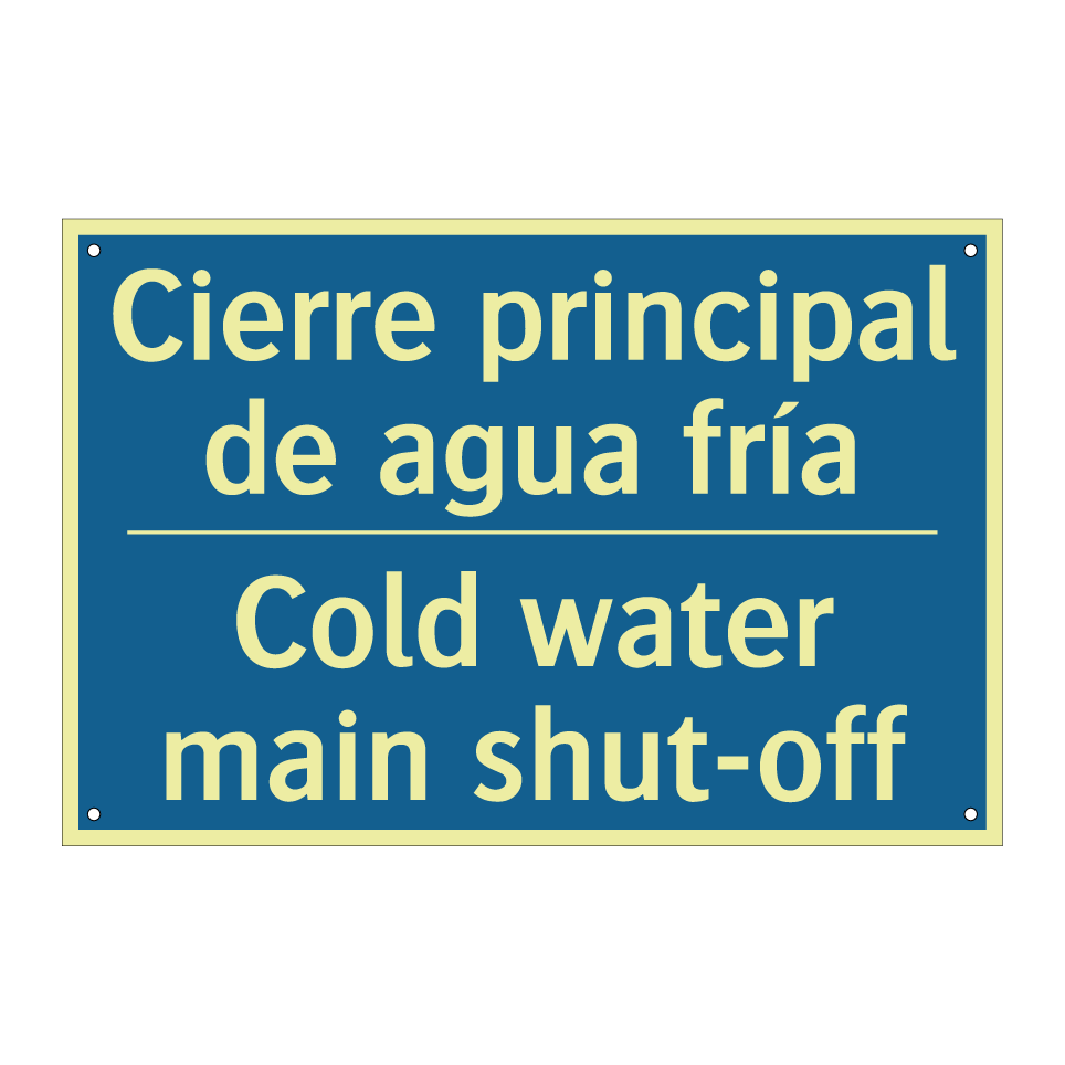 Cierre principal de agua fría - Cold water main shut-off