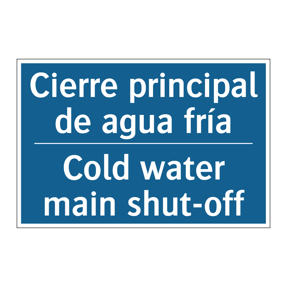 Cierre principal de agua fría - Cold water main shut-off