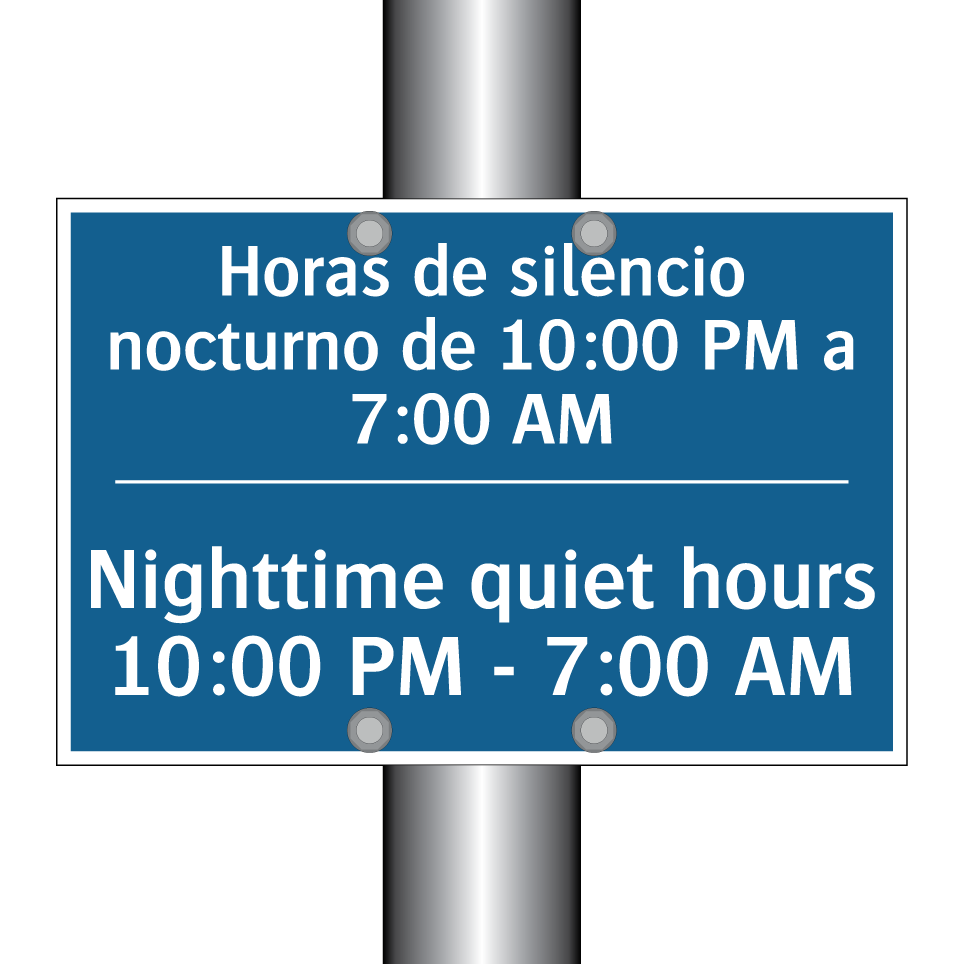 Horas de silencio nocturno de /.../ - Nighttime quiet hours 10:00 PM /.../