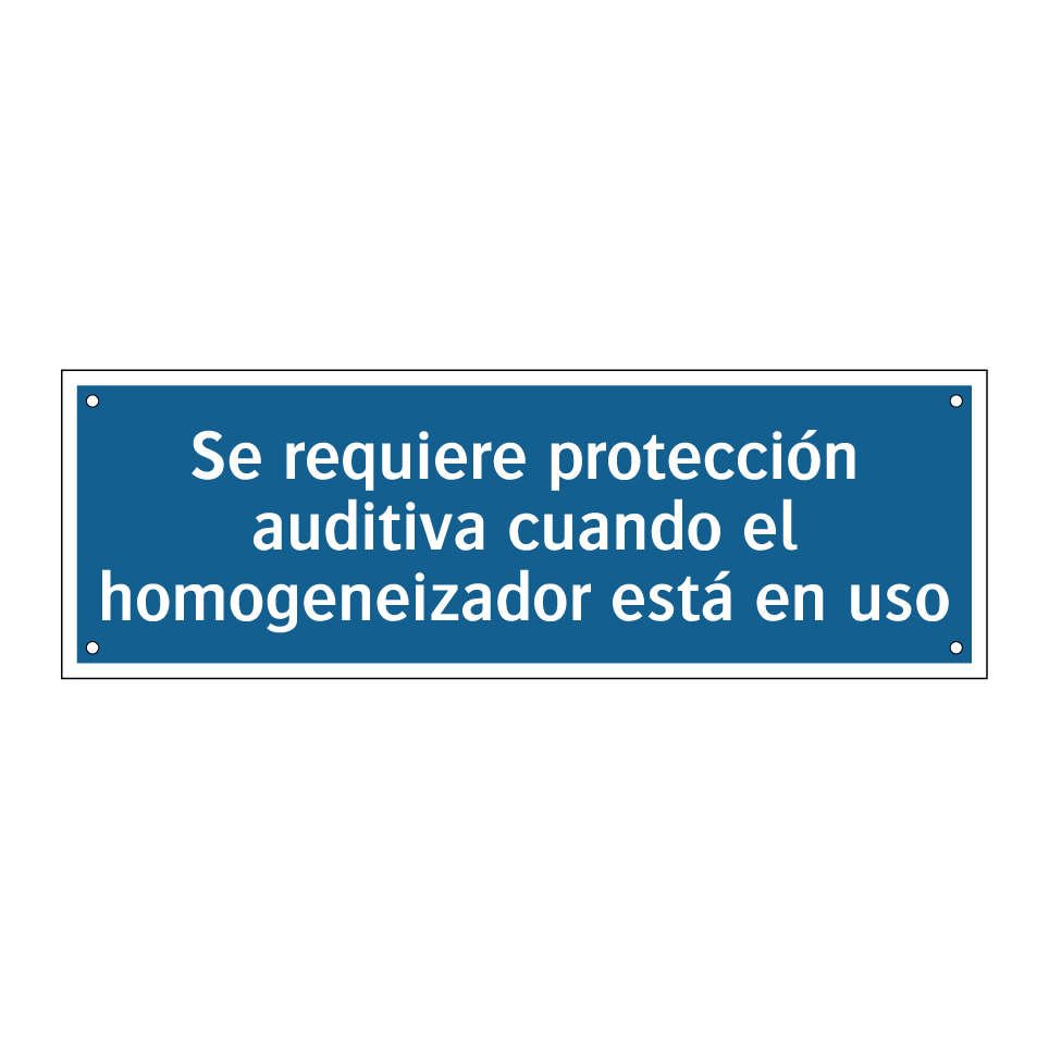 Se requiere protección auditiva cuando el homogeneizador está en uso
