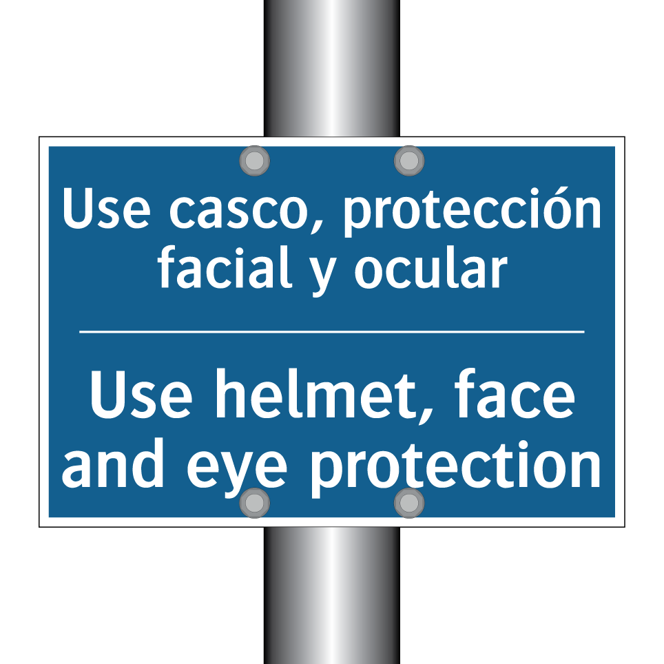 Use casco, protección facial y /.../ - Use helmet, face and eye protection /.../