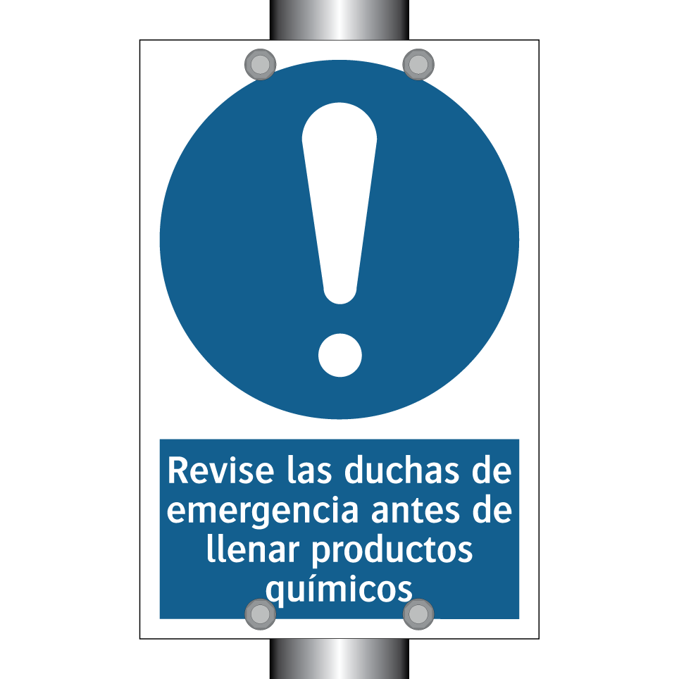 Revise las duchas de emergencia antes de llenar productos químicos