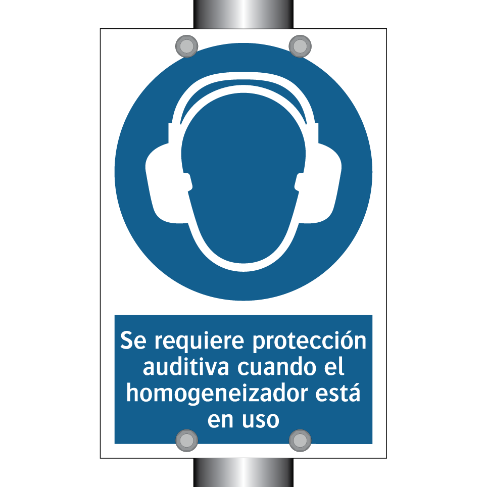 Se requiere protección auditiva cuando el homogeneizador está en uso