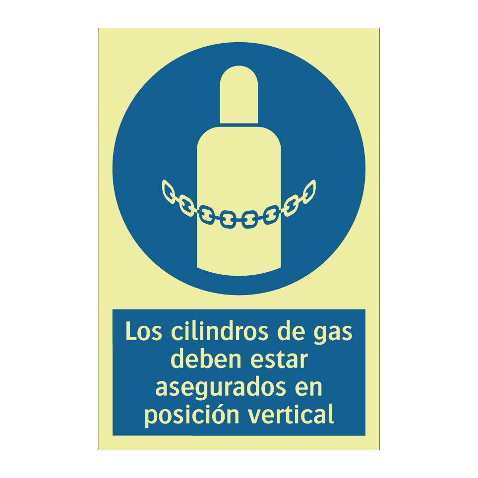 Los cilindros de gas deben estar asegurados en posición vertical