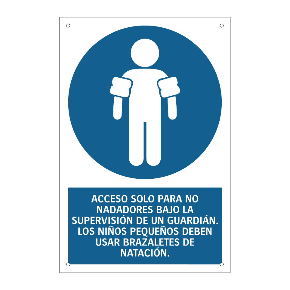 ACCESO SOLO PARA NO NADADORES BAJO LA SUPERVISIÓN DE UN GUARDIÁN. LOS NIÑOS PEQUEÑOS DEBEN USAR BRAZALETES DE NATACIÓN.