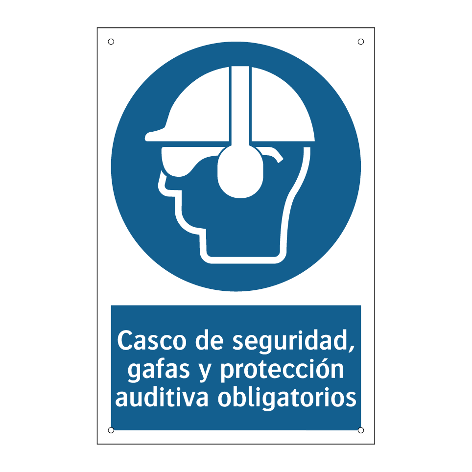 Casco de seguridad, gafas y protección auditiva obligatorios
