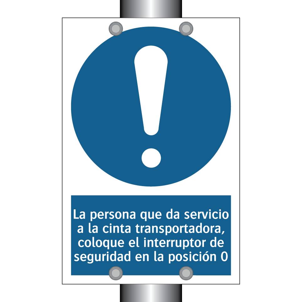 La persona que da servicio a la cinta transportadora, coloque el interruptor de seguridad en la posición 0