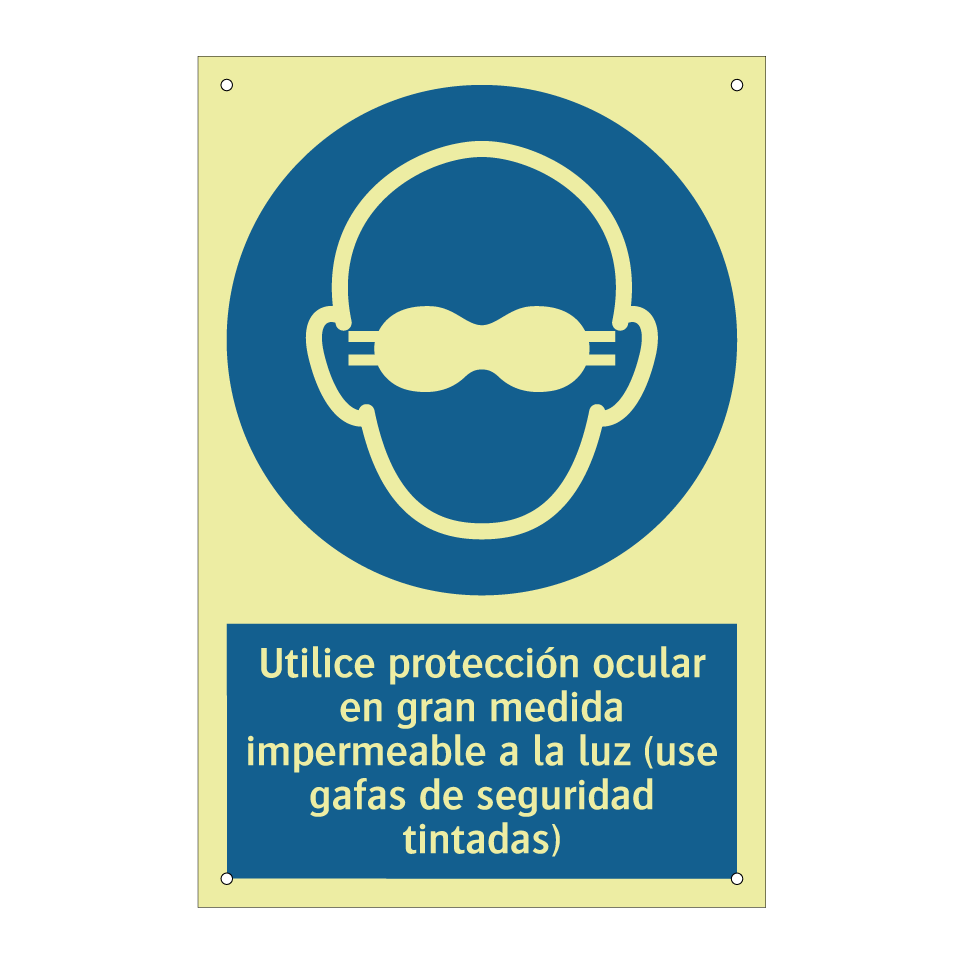 Utilice protección ocular en gran medida impermeable a la luz (use gafas de seguridad tintadas)
