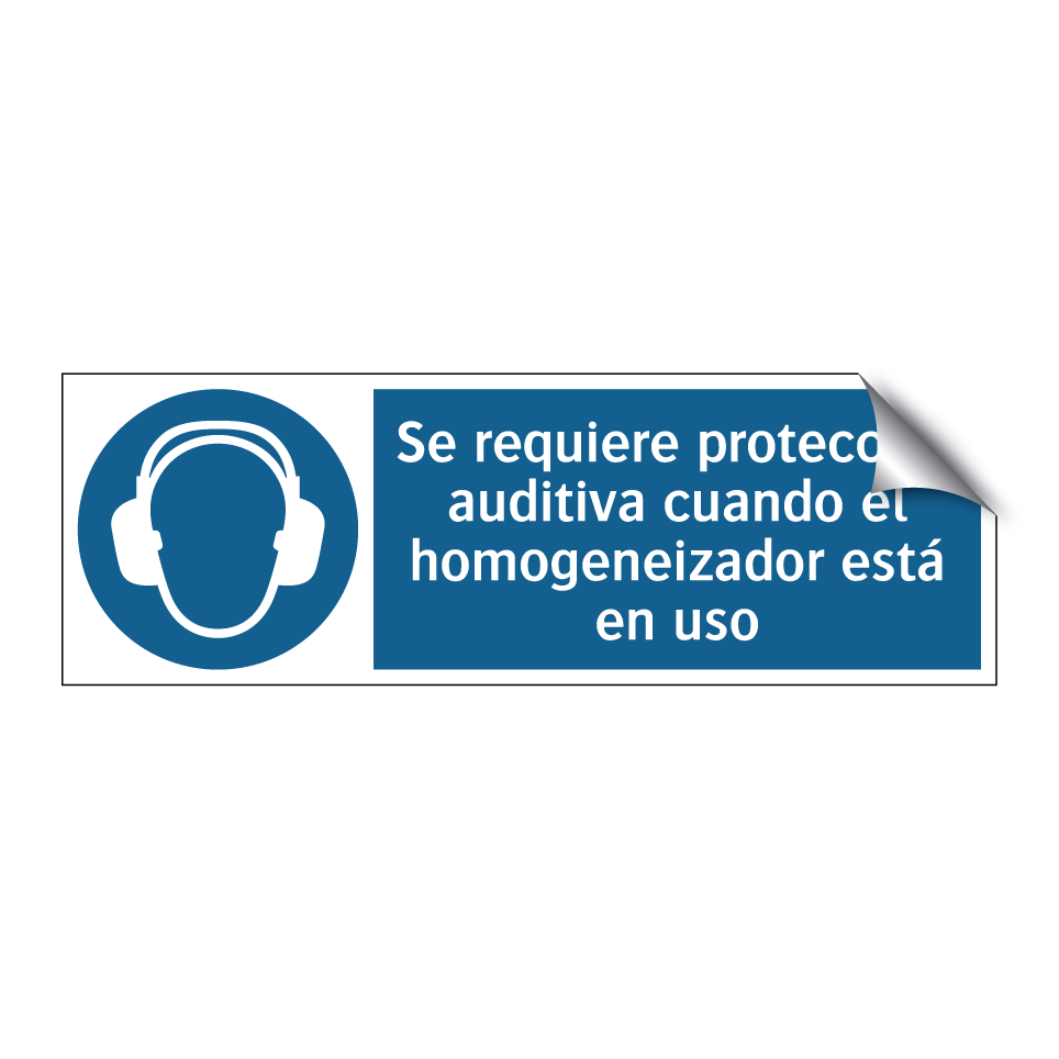 Se requiere protección auditiva cuando el homogeneizador está en uso
