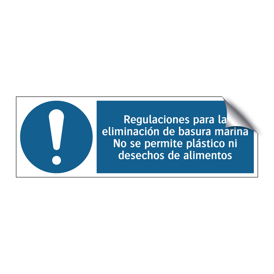 Regulaciones para la eliminación de basura marina No se permite plástico ni desechos de alimentos