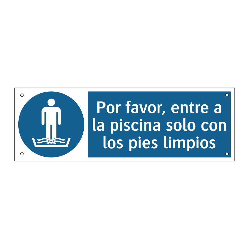 Por favor, entre a la piscina solo con los pies limpios