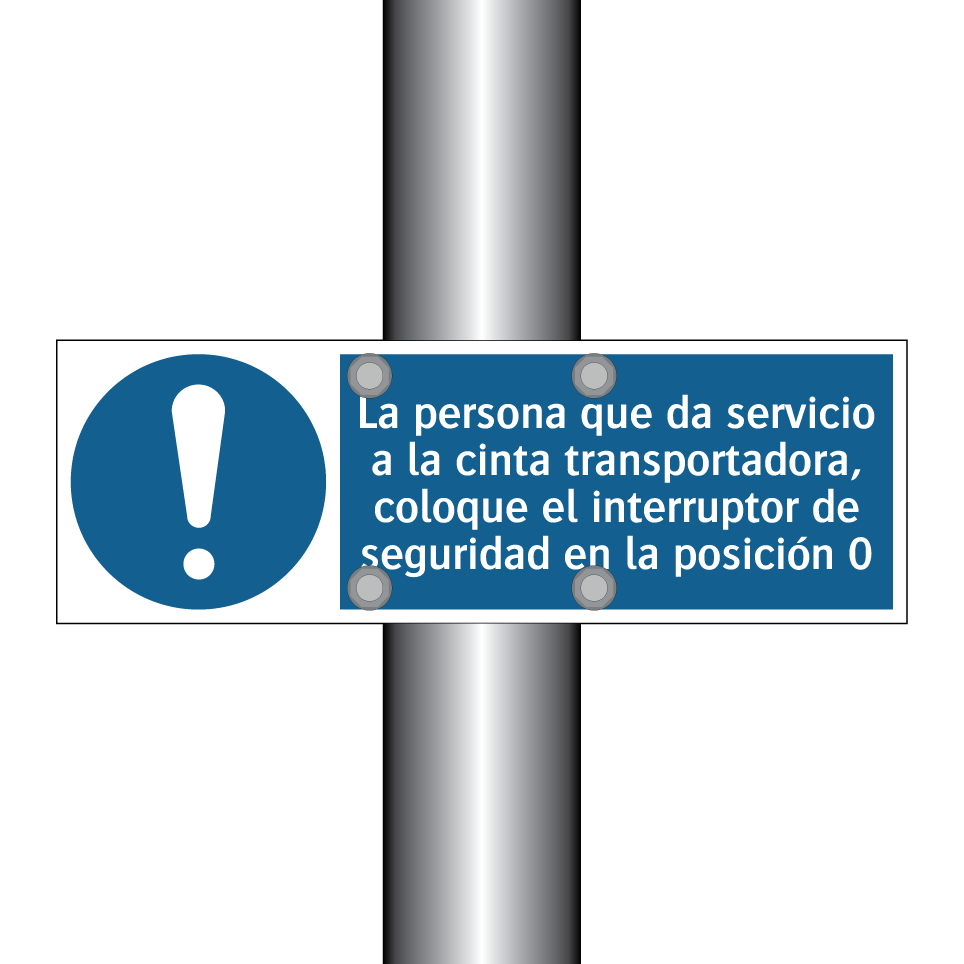 La persona que da servicio a la cinta transportadora, coloque el interruptor de seguridad en la posición 0