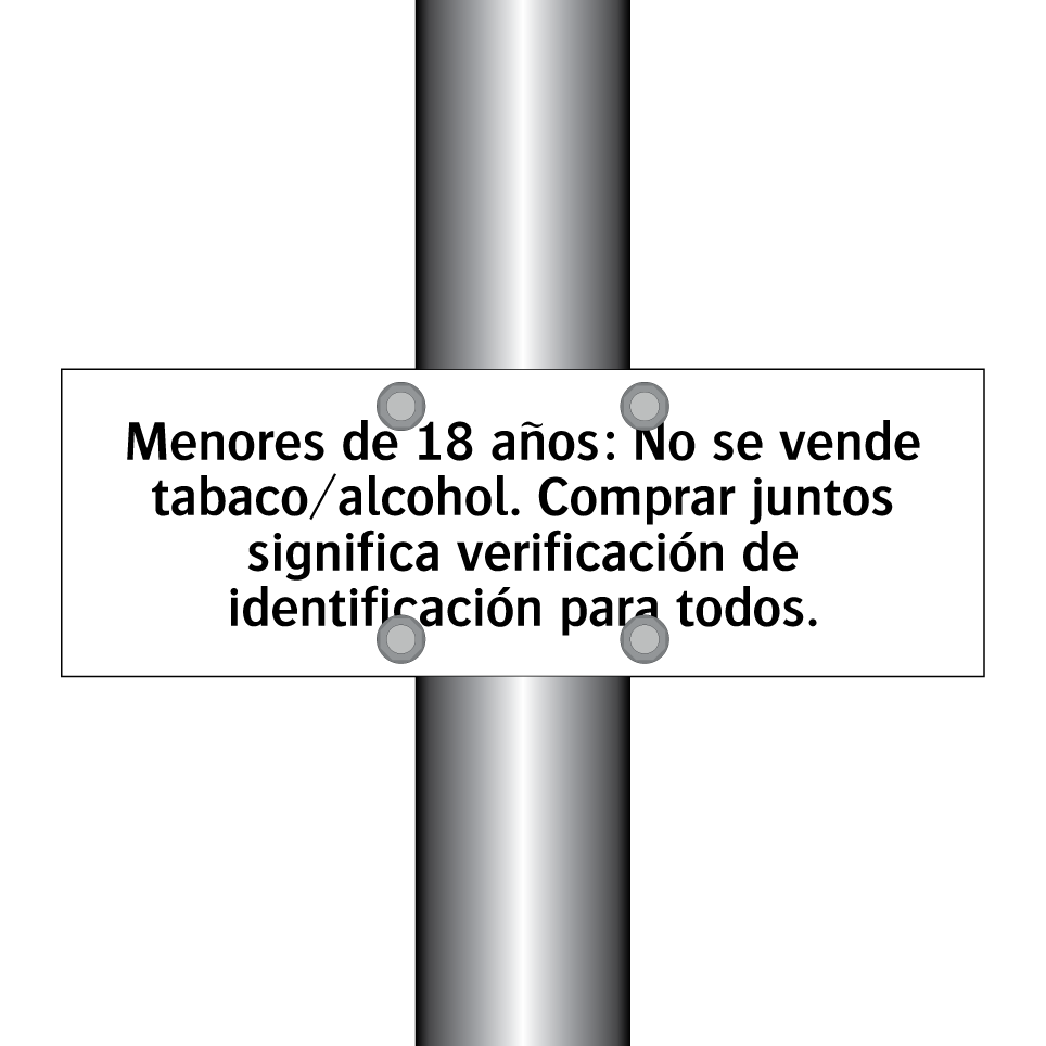 Menores de 18 años: No se vende tabaco/alcohol. Comprar juntos significa verificación de identificación para todos.