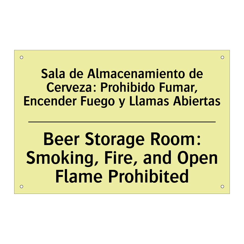 Sala de Almacenamiento de Cerveza: Prohibido Fumar, Encender Fuego y Llamas Abiertas - Beer Storage Room: Smoking, Fire, and Open Flame Prohibited