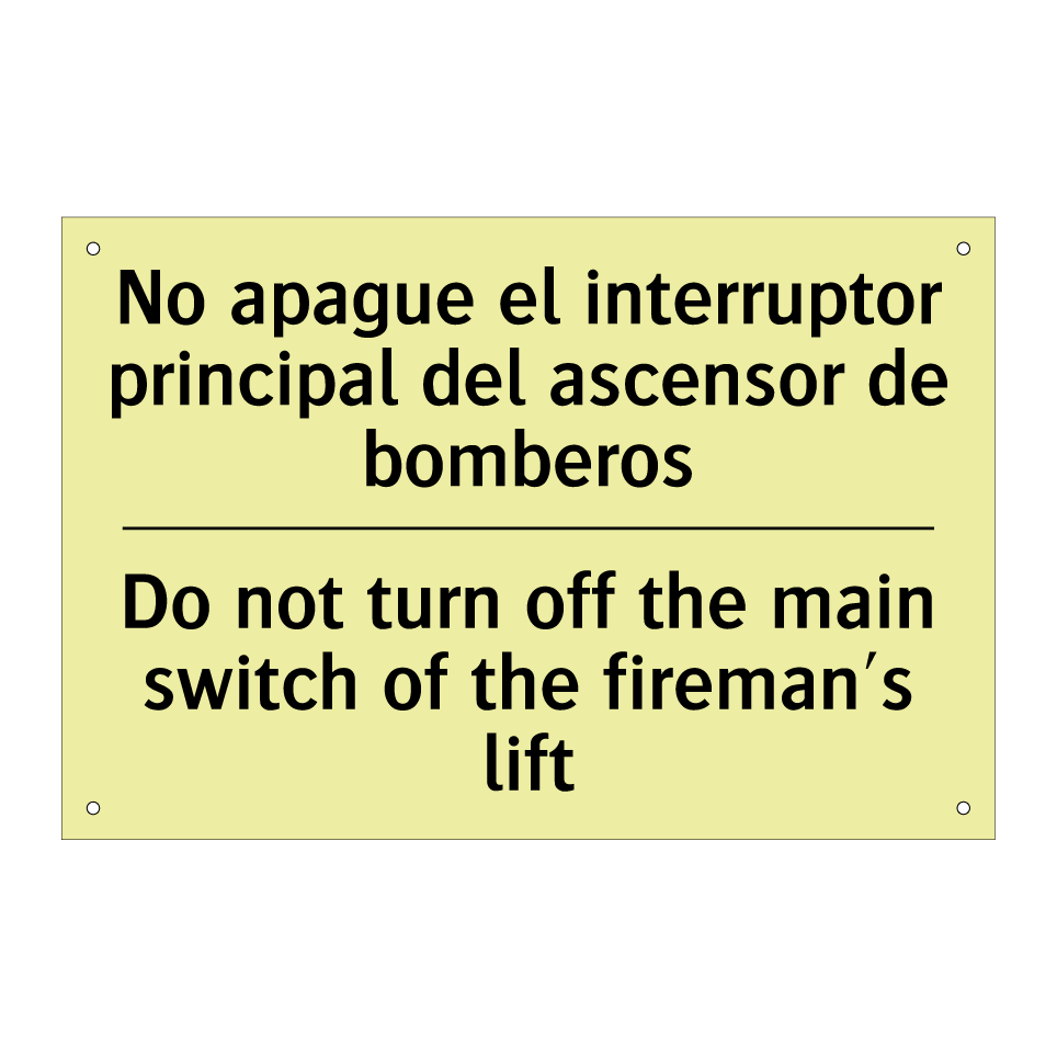 No apague el interruptor principal del ascensor de bomberos - Do not turn off the main switch of the fireman's lift