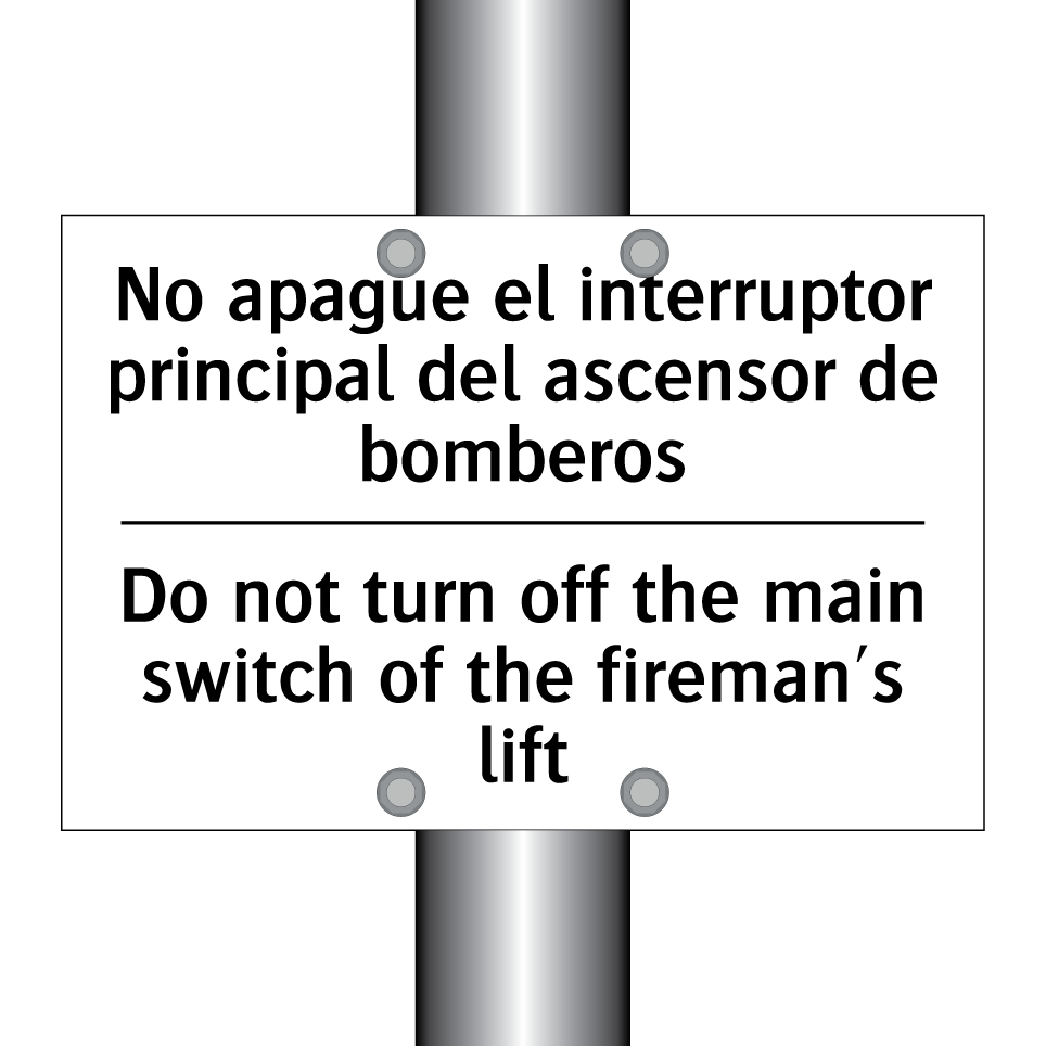 No apague el interruptor principal del ascensor de bomberos - Do not turn off the main switch of the fireman's lift