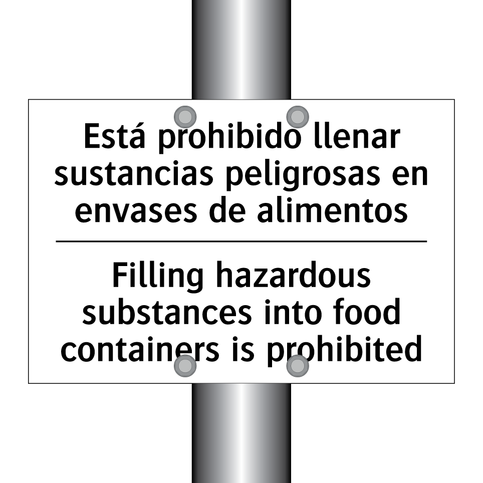 Está prohibido llenar sustancias peligrosas en envases de alimentos - Filling hazardous substances into food containers is prohibited