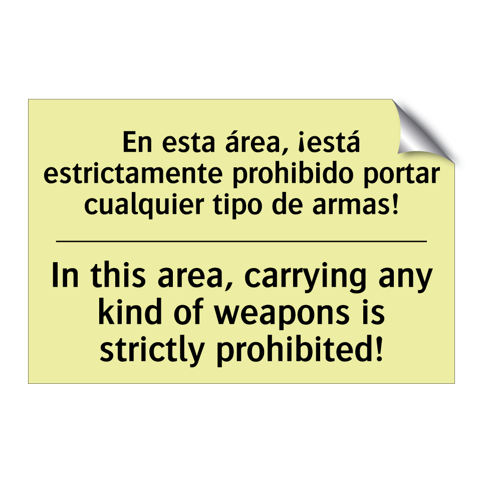 En esta área, ¡está estrictamente prohibido portar cualquier tipo de armas! - In this area, carrying any kind of weapons is strictly prohibited!