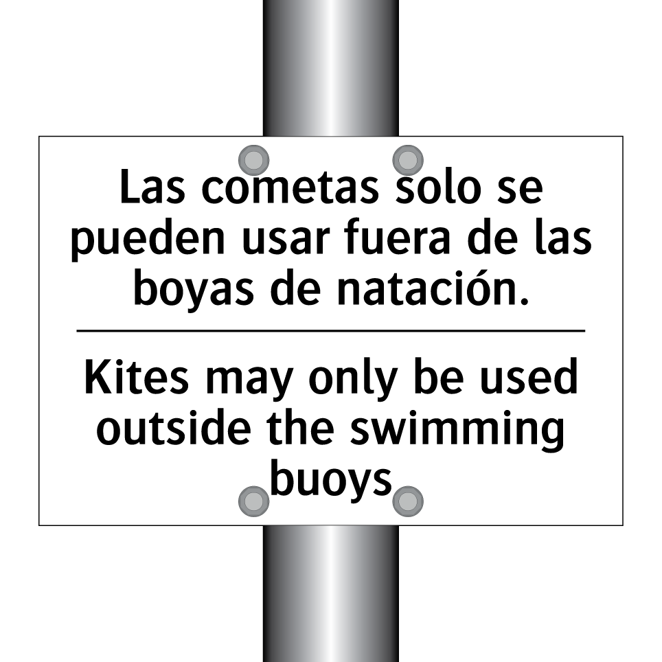 Las cometas solo se pueden usar fuera de las boyas de natación. - Kites may only be used outside the swimming buoys