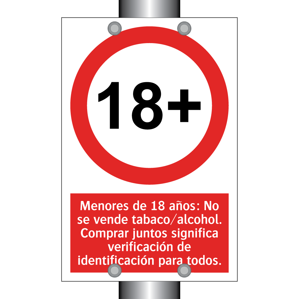 Menores de 18 años: No se vende tabaco/alcohol. Comprar juntos significa verificación de identificación para todos.