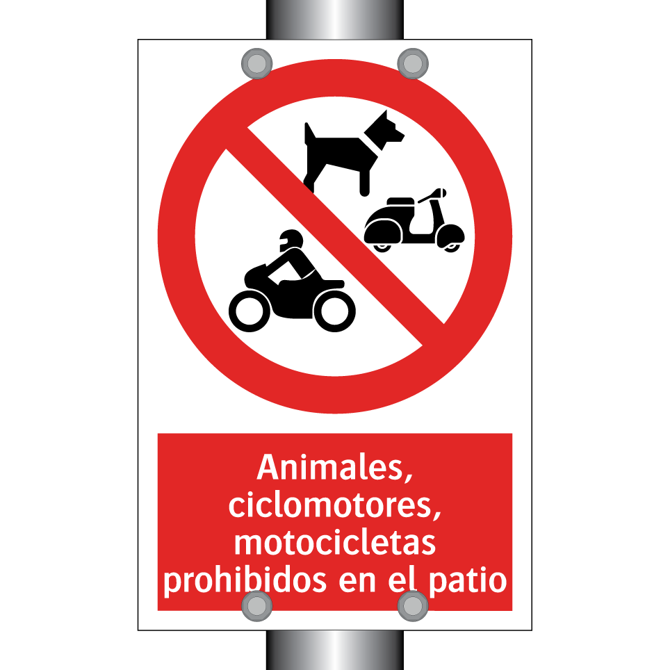Animales, ciclomotores, motocicletas prohibidos en el patio