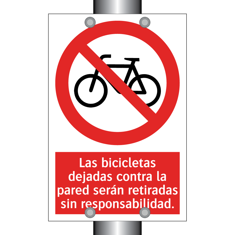Las bicicletas dejadas contra la pared serán retiradas sin responsabilidad.