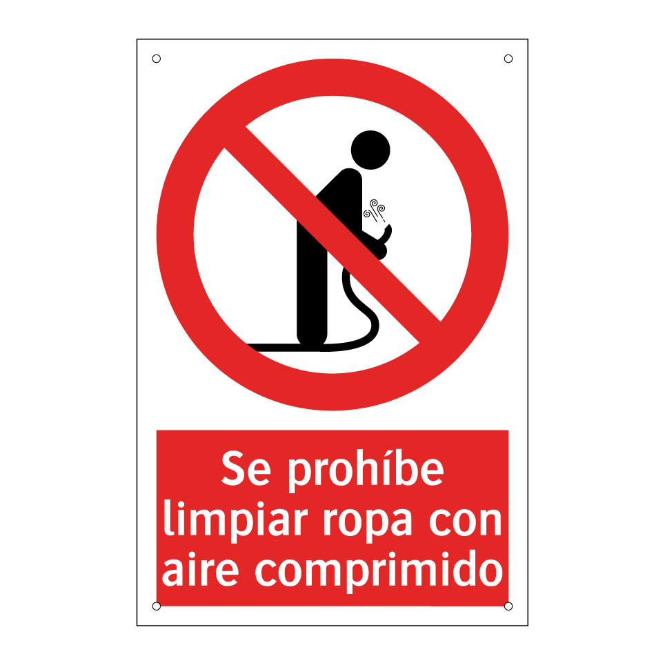 Se prohíbe limpiar ropa con aire comprimido