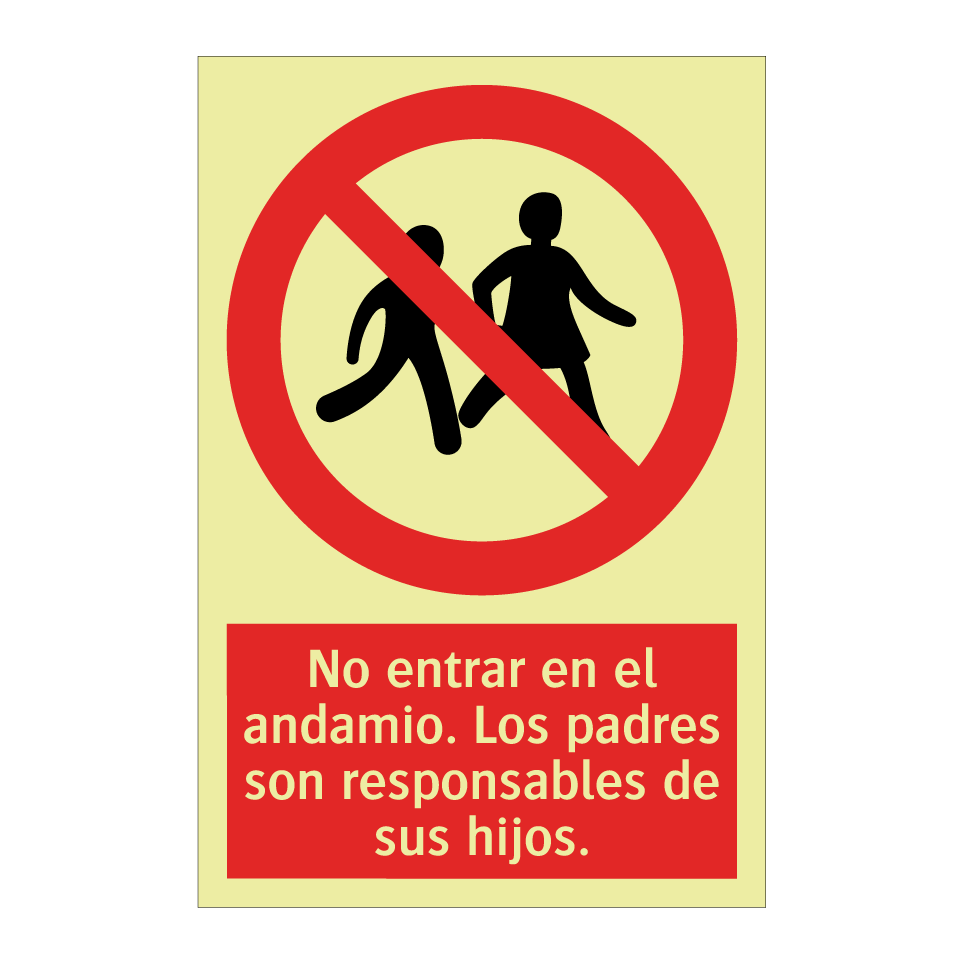 No entrar en el andamio. Los padres son responsables de sus hijos.