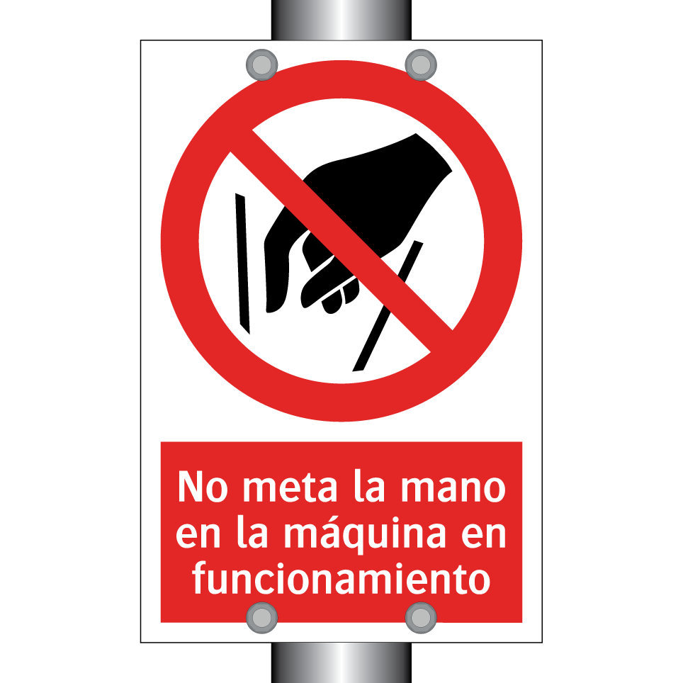 No meta la mano en la máquina en funcionamiento