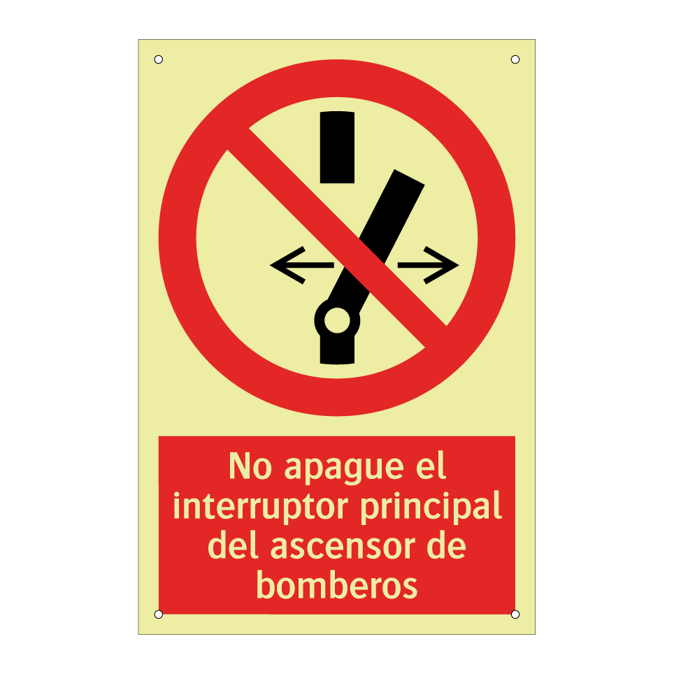 No apague el interruptor principal del ascensor de bomberos