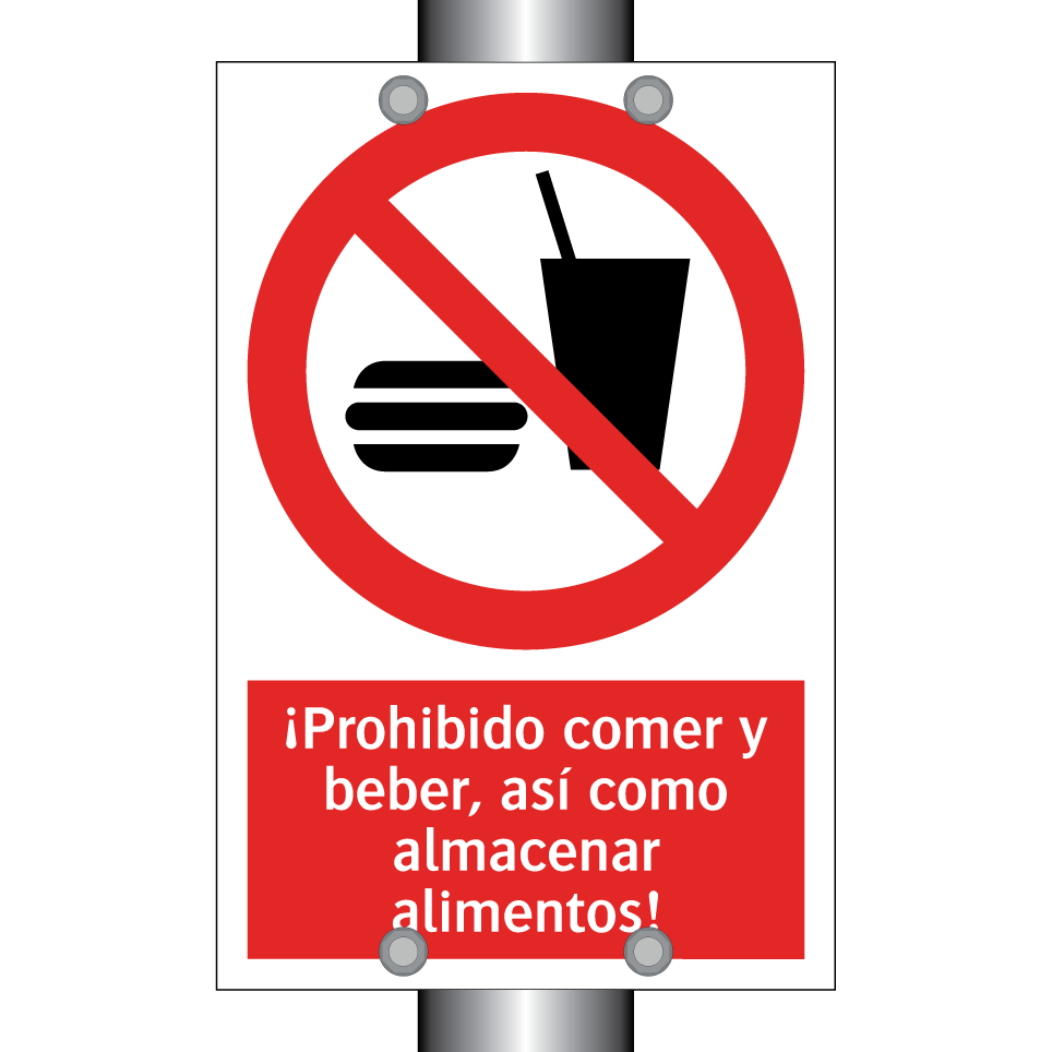 ¡Prohibido comer y beber, así como almacenar alimentos!