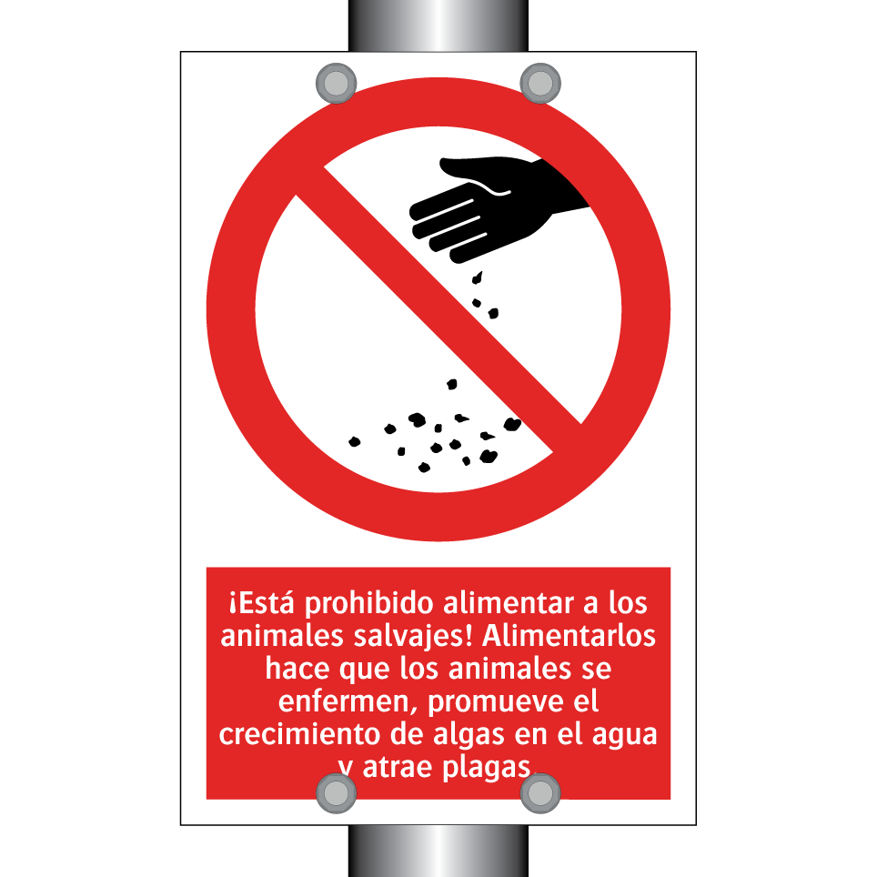 ¡Está prohibido alimentar a los animales salvajes! Alimentarlos hace que los animales se enfermen, promueve el crecimiento de algas en el agua y atrae plagas.