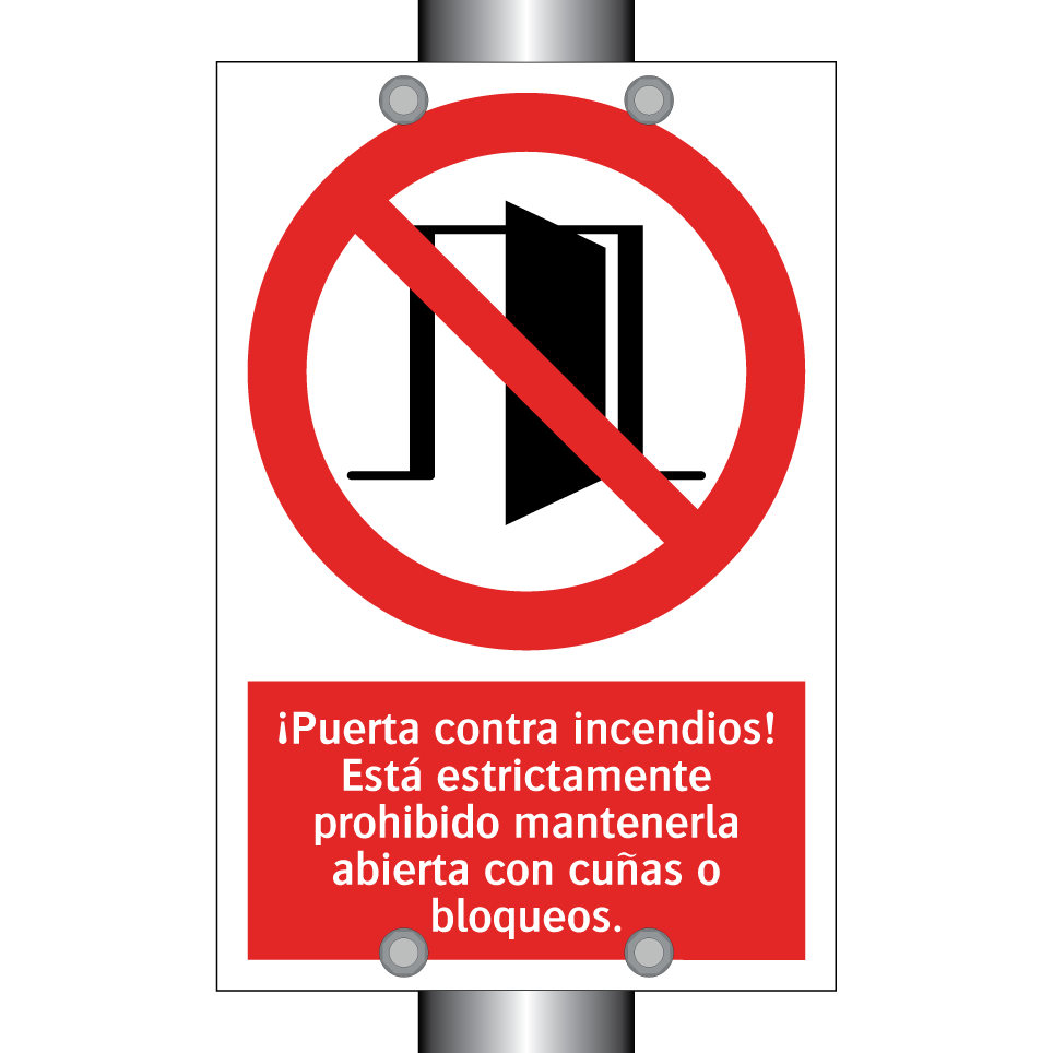 ¡Puerta contra incendios! Está estrictamente prohibido mantenerla abierta con cuñas o bloqueos.