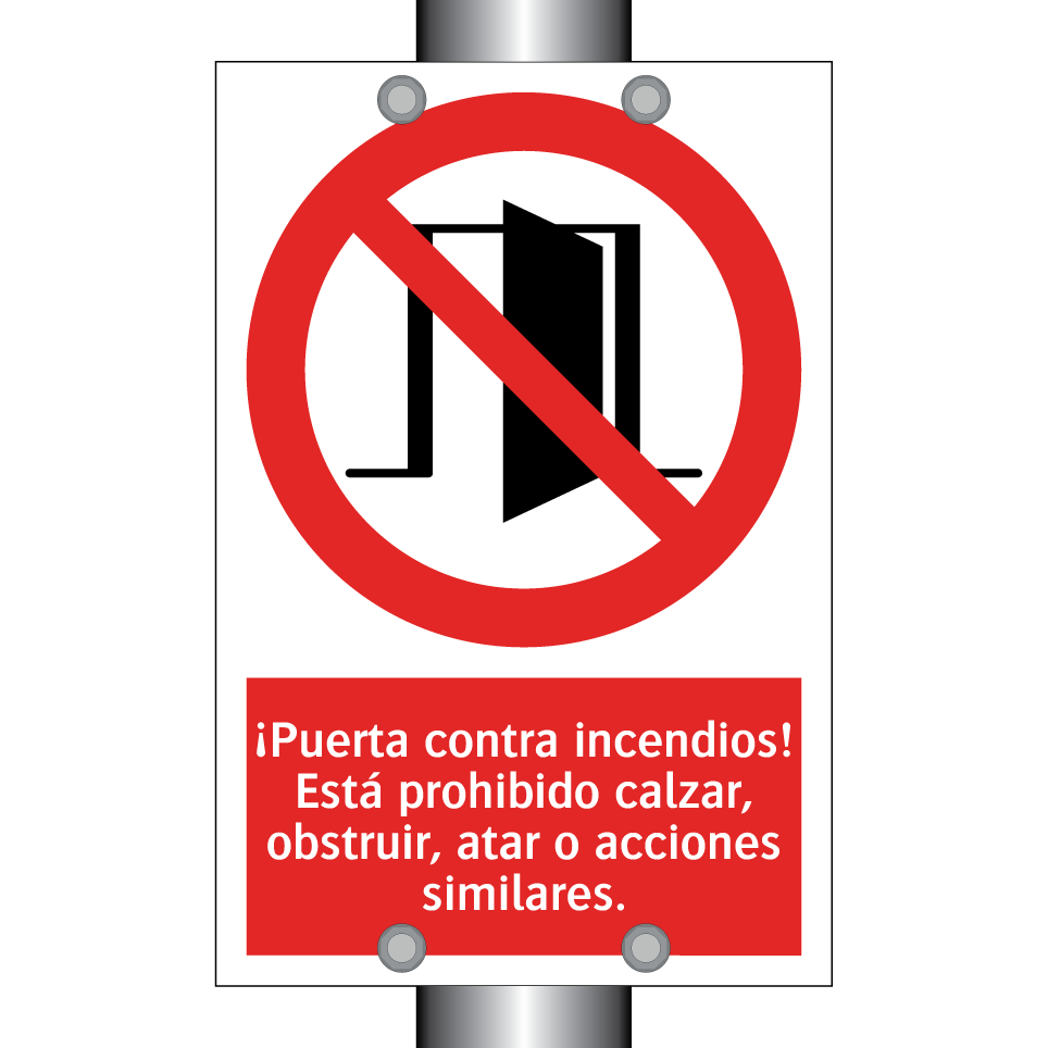 ¡Puerta contra incendios! Está prohibido calzar, obstruir, atar o acciones similares.